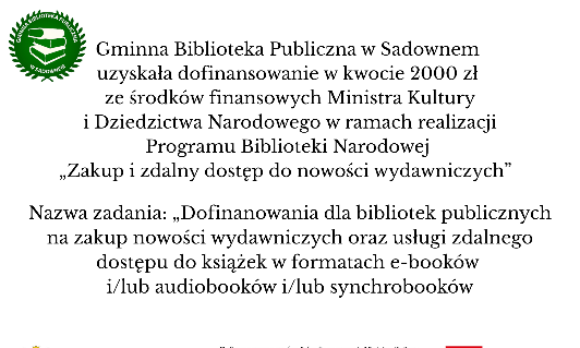 Nasza Biblioteka otrzymała dofinansowanie w kwocie 2000 zł